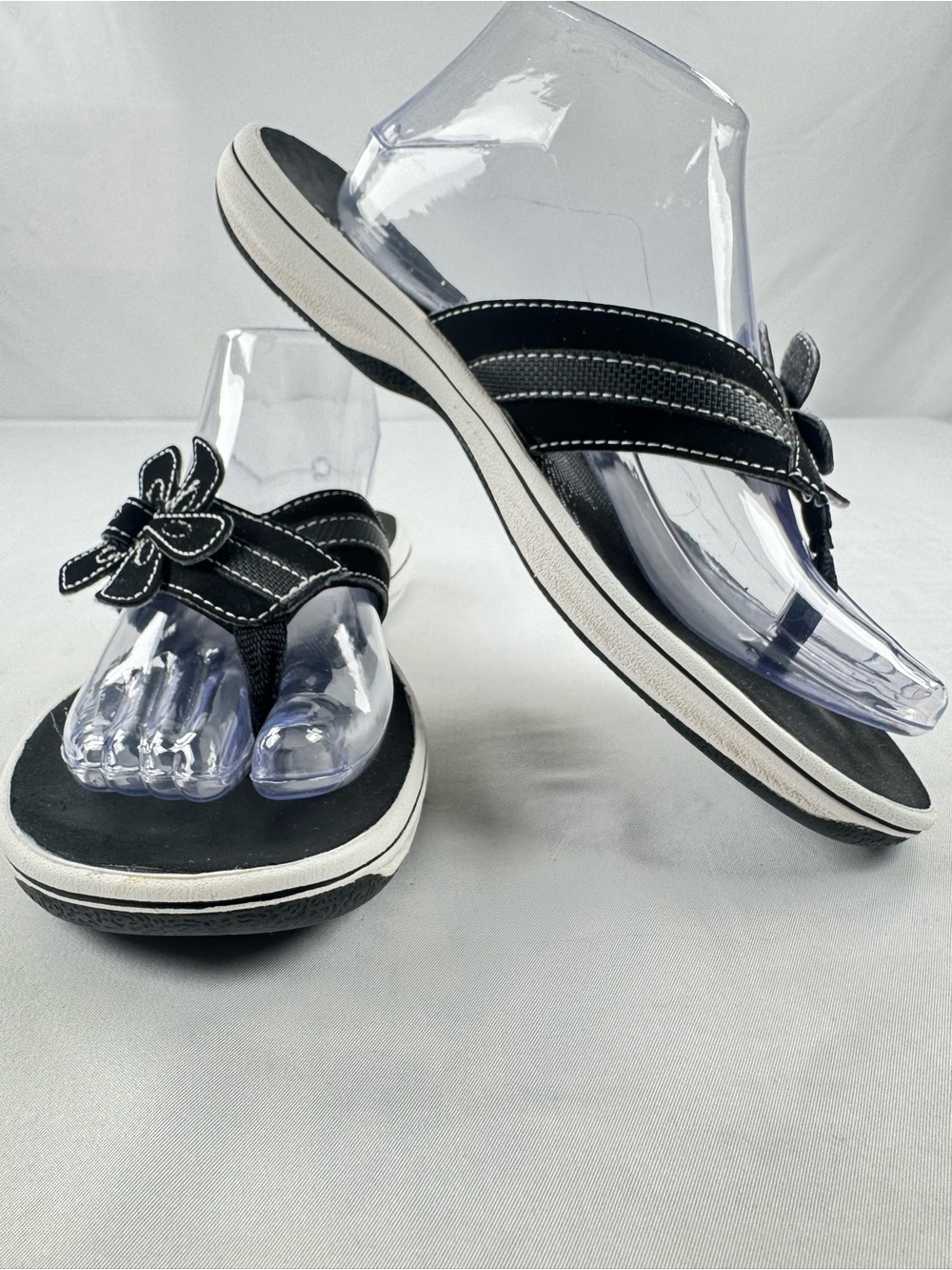Cloudsteppers by Clarks Black Floral-Stitch Thong Sandals